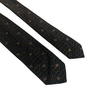Vintage Mens Skinny Necktie 51in Black Subtle Gold Pattern Acetate Tie
